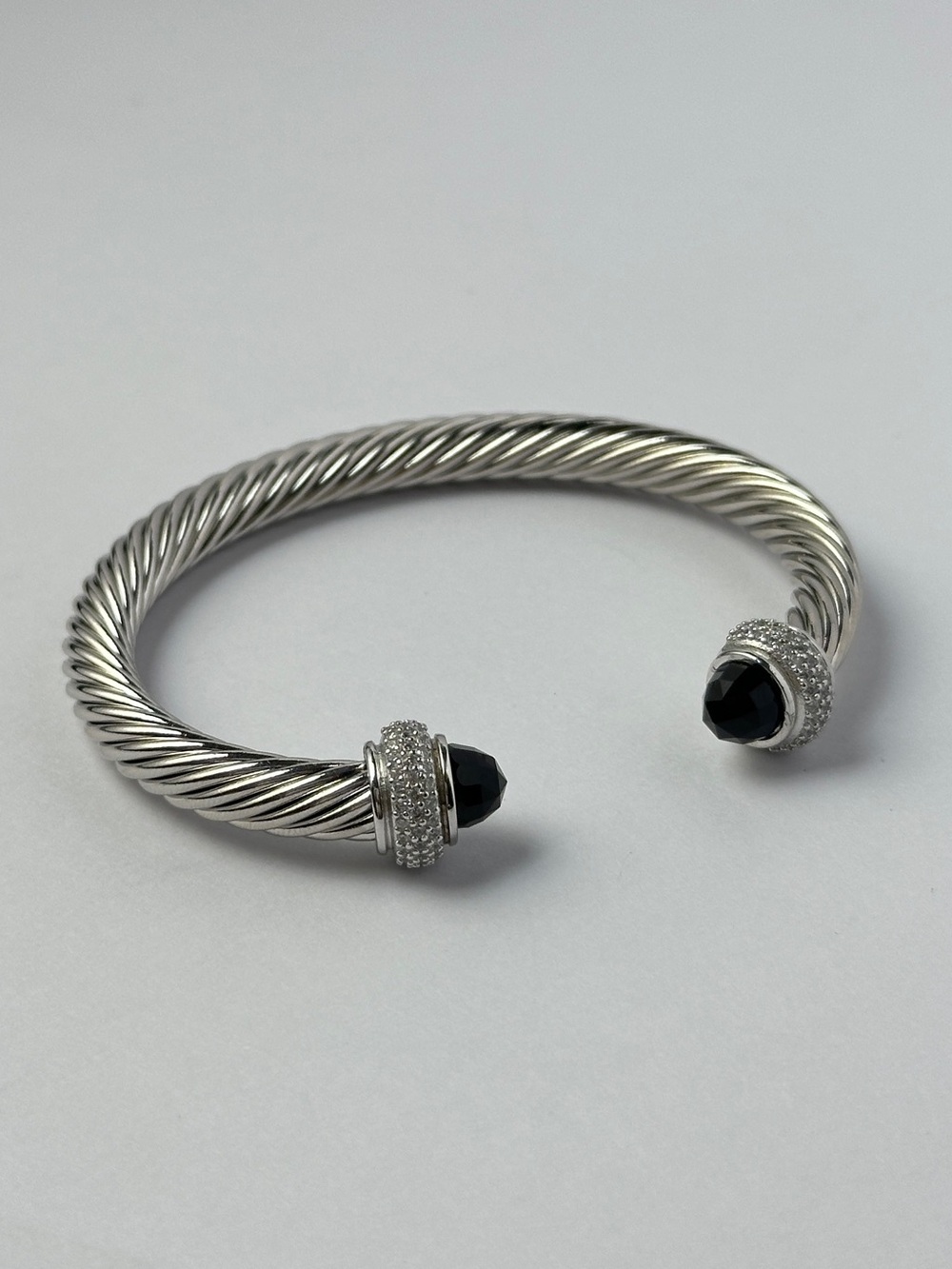David Yurman Black Onyx & Diamonds 925 Sterling Silver Classic Cable Bracelet
